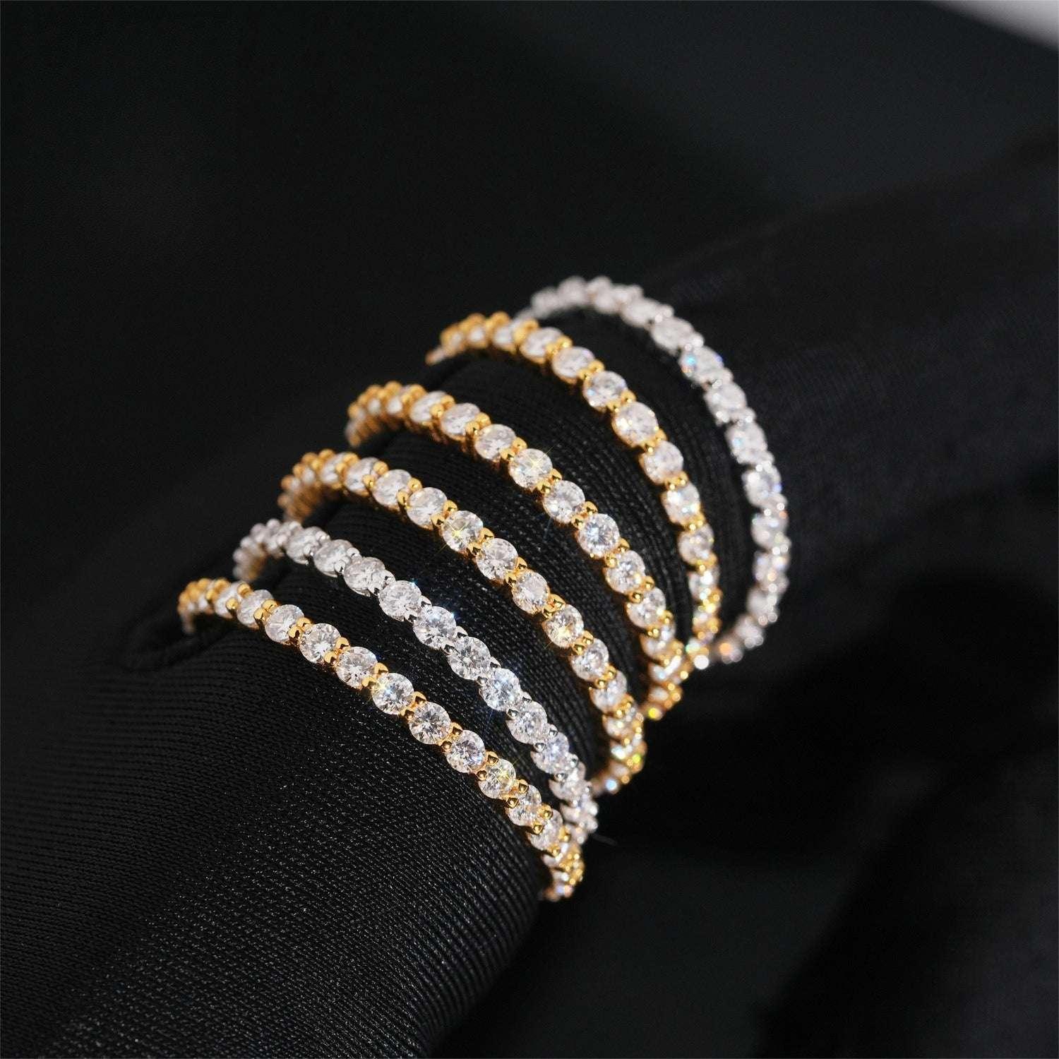 2mm Minimalist Moissanite Band Ring | S925 Silver Dainty Full Iced Out Jewelry - CaratixJewelry